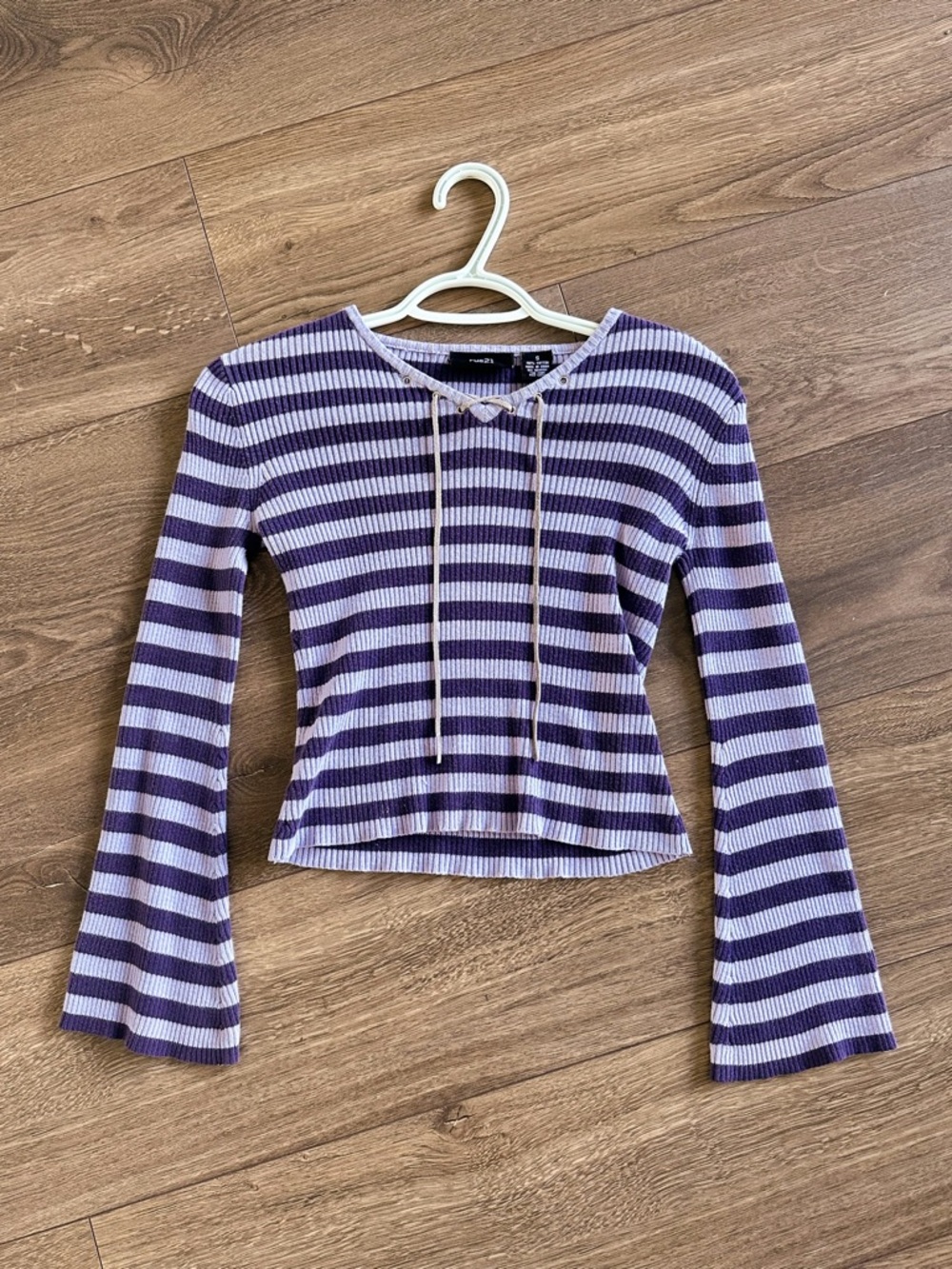 Rue 21 Striped Lavender and Purple Ribbed Hoodie Top